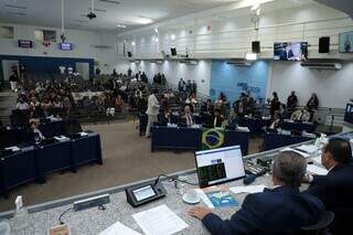 Vereadores de Campo Grande no plenário da Câmara Municipal durante sessão ordinária (Foto: Divulgação/ Câmara Municipal)