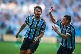 Diego Costa comemora gol marcado durante a final do Gauchão. (Foto: Lucas Uebel/Grêmio)