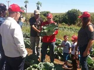 Lula visitou áreas de produção agrícola dos assentados, cultivada coletivamente por famílias do MST que moram no Itamarati (Foto: Divulgação)