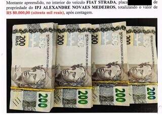 Dinheiro apreendido em veículo de policial civil de Ponta Porã. (Foto: Reprodução)