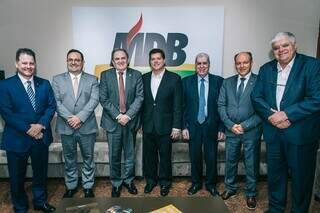 Membros da executiva do MDB durante encontro com o presidente nacional da sigla, deputado federal Baleia Rossi (Foto: Divulgação)