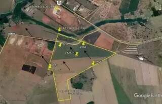 Nova área, demarcada em amarelo, é vizinha ao atual aterro de Campo Grande (Foto: Reprodução)