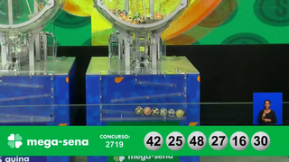 O Concurso 2.719 da Mega-Sena teve 16, 25, 27, 30, 42 e 48 como números sorteados nesta terça-feira (30).  (Foto: Reprodução/Caixa)