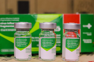 Três ampolas da vacina contra influenza, produzida pelo Instituto Butantan. (Foto: Arquivo/Sems)