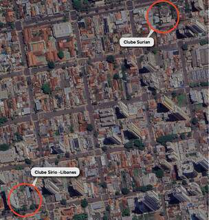 Mapa mostrando a curta distância entre os dois prédios que foram palco de eventos culturais antigamente (Foto: Reprodução) 