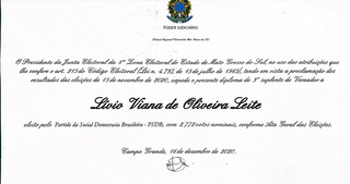 Diploma de 3º suplente apresentado por Dr. Livio à Câmara (Foto: Reprodução)