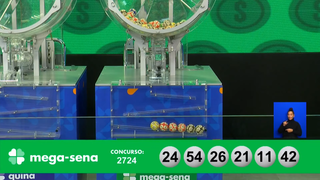 Concurso 2.724 da Mega-Sena teve 11, 21, 24, 26, 42 e 54 como dezenas sorteadas nesta terça-feira (14). (Foto: Reprodução/Caixa)