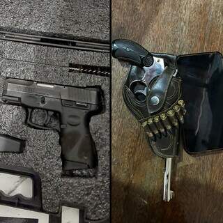 Pistola e revólver apreendidos durante operação nesta manhã (Foto: Divulgação | PCMS)