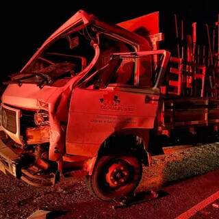 Caminhão carregado com mudança ficou com cabine destruída após batida (Foto: Jornal da Nova)