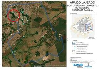 Mapa da Planurb mostra a extensão da APA Lajeado, no círculo vermelho está o residencial denunciado (Foto: reprodução)