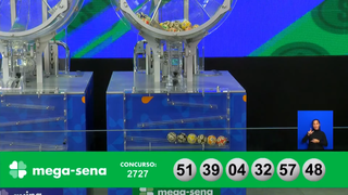 Concurso 2.727 da Mega-Sena teve 14, 32, 39, 48, 51 e 57 entre as dezenas sorteadas nesta terça-feira (21). (Foto: Reprodução/Caixa)