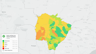 Mapa que mostra índice de vulnerabilidade das cidades de MS no campo da segurança alimentar em cenário de seca (Foto: Divulgação)