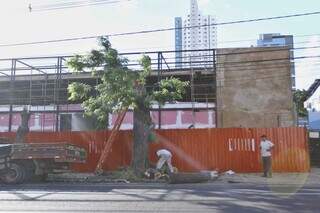 Funcionário da obra fazendo a retirada das árvores (Foto: Paulo Francis)