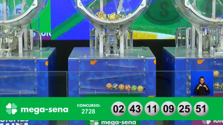 Concurso 2.728 da Mega-Sena sorteou os números: 2, 9, 11, 25, 43 e 51. (Foto: Reprodução/Caixa)