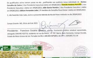 Adendo em documento registrado em cartório que deu posse a Petrallás como vice-presidente (Foto: Reprodução)