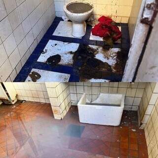 Banheiro e lavanderia do Centro Pop, em Campo Grande (Foto: Ministério público)