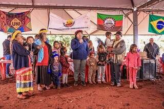 Presidente da Funai, Joenia Wapichana, discursando durante Aty Guasu (Foto: Divulgação/Funai)i