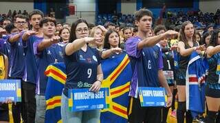 Alunos de municípios participantes em abertura em 2023 (Foto: Lucas Castro/Setesc)