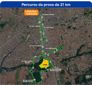 Percurso de 21 km da Meia Maratona Cidade Morena