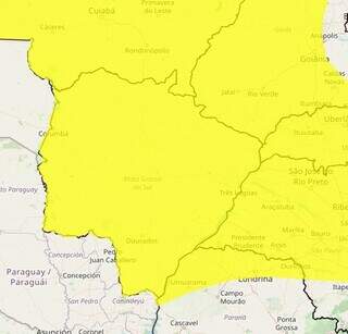 Mapa mostra alerta de baixa umidade para Mato Grosso do Sul (Foto: Reprodução/Inmet)