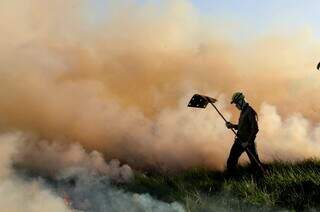 Bombeiro de MS faz treinamento para combater incêndios florestais, que são mais frequentes no tempo seco (Foto: SaulSchramm/Governo de MS)