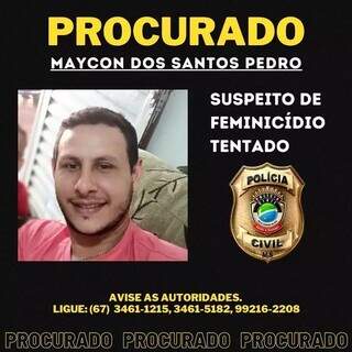 Cartaz de procurado divulgado pela Polícia Civil de MS. (Foto: Divulgação)