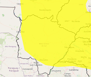 Área em amarelo indica alerta de baixa umidade do ar na maior parte de MS (Arte: Inmet)
