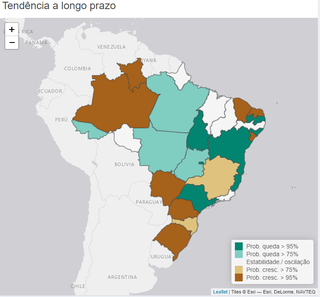 Infográfico da Fiocruz mostra que Mato Grosso do Sul está com probabilidade de aumento de casos de SRAG em 95% (Imagem: Reprodução/Fiocruz)