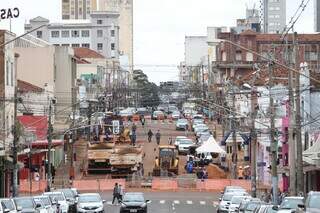 Situação da Rua 14 de Julho no inicio das obras de requalificação (Foto: Arquivo/Campo Grande News)