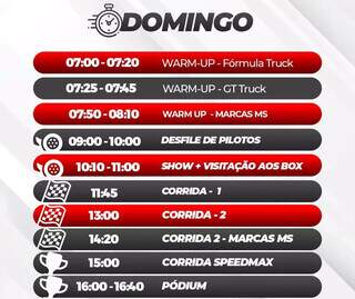 Programação de domingo da Fórmula Truck, etapa Campo Grande (Imagem: divulgação)
