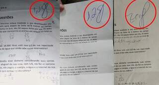 Mães mostram notas de prova de matemática, que variam entre zero e 1,25 (Foto: Direto das Ruas)