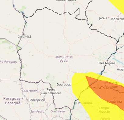 Onze cidades de MS recebem alerta de chuva intensa