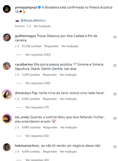 Alguns comentários de fãs que não curtiram a participação da sertaneja no projeto.