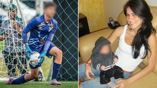 Bruno Samudio durante jogo e no colo da mãe, quando era bebê. (Fotos: Reprodução/Instagram)