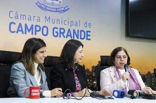 Deputada federal Camila Jara (PT); vereadora Luiza Ribeiro (PT) e ministra das Mulheres, Cida Gonçalves (Foto: Henrique Kawaminami)