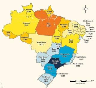 Mapa mostra índice de cada estado brasileiro (Foto: Reprodução/IPS)
