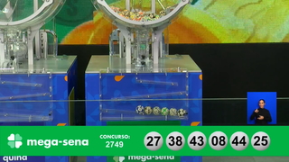 Concurso 2.749 da Mega-Sena deu início ao sorteios disponibilizando prêmio de R$ 19.287.512,99 aos acertadores das dezenas: 8, 25, 27, 38, 43, 44. (Foto: Reprodução/Caixa)