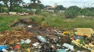 Terreno baldio cheio de lixo no Vespasino Martins (Foto: Direto das Ruas)