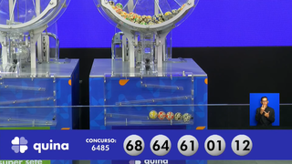 O concurso 6.485 da Quina deu início aos sorteios disponibilizando prêmio de R$ 38.539.265,60 aos acertadores das dezenas: 1, 12, 61, 64, 68. (Foto: Reprodução/Caixa)