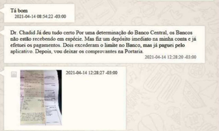 Comprovante de pagamento enviado ao conselheiro Ronaldo Chadid. (Foto: Reprodução)