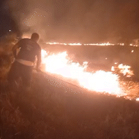 Homens tentam apagar incêndio em chácara que queimou caminhão