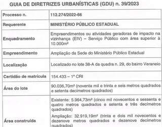 GDU enviada pela prefeitura mostra pedido do MP para obra de ampliação. (Foto: Reprodução)