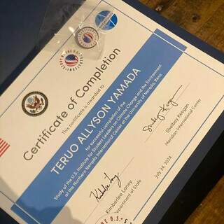 Certificado concedido a Teruo após a conclusão do curso em Nevada (Foto: Arquivo pessoal).