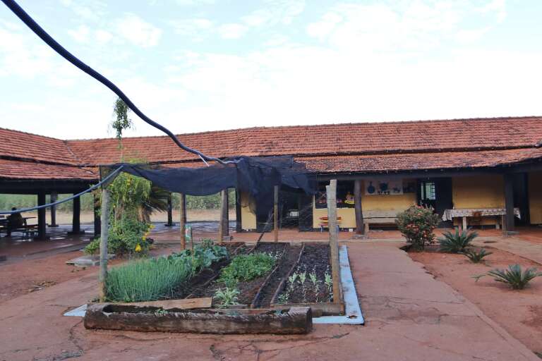 Horta no pátio de escola na zona rural de Água Clara. (Foto: Paulo Francis)