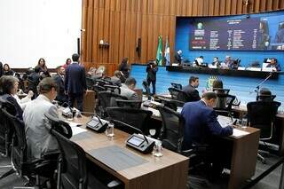 Plenário da Assembleia Legislativa de Mato Grosso do Sul lotado na volta do recesso parlamentar, nesta terça-feira (6) (Foto: Divulgação/ Alems)