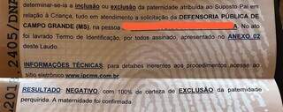 Exame de DNA feito em 2018 apresentou resultado negativo de paternidade. (Foto: Jéssica Fernandes)