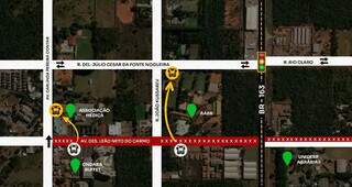 Mapa da interdição da Avenida Desembargador Leão Neto do Carmo e rotas alternativas (Foto: Divulgação)