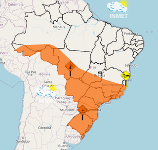 Mapa do Inmet inclui Mato Grosso do Sul e outros 12 estados no alerta laranja de queda na temperatura. (Foto: Reprodução/Inmet)