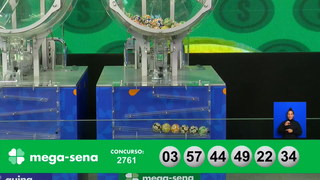 Concurso 2.761 da Mega-Sena deu início aos sorteios disponibilizando prêmio de R$ 42.450.945,43 aos acertadores das dezenas: 3, 22, 34, 44, 49, 57. (Foto: Reprodução/Caixa)