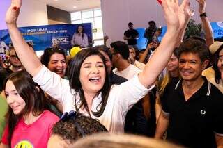 Candidata a prefeita de Campo Grande, Rose Modesto, durante convenção do União Brasil no dia 3 de agosto (Foto: Henrique Kawaminami)